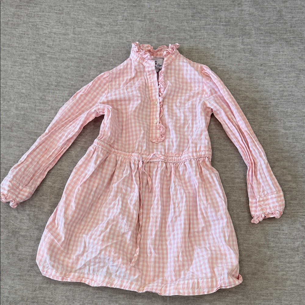 Classic Prep Pink Gingham Ruffle Collar Long-Sleeve Dress